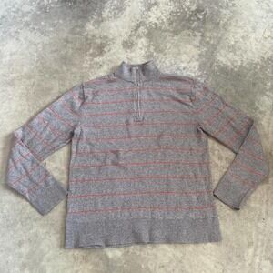 Banana Republic Sweater‎ Men Medium Gray 1/4 Zip Pullover Orange Stripe Cotton